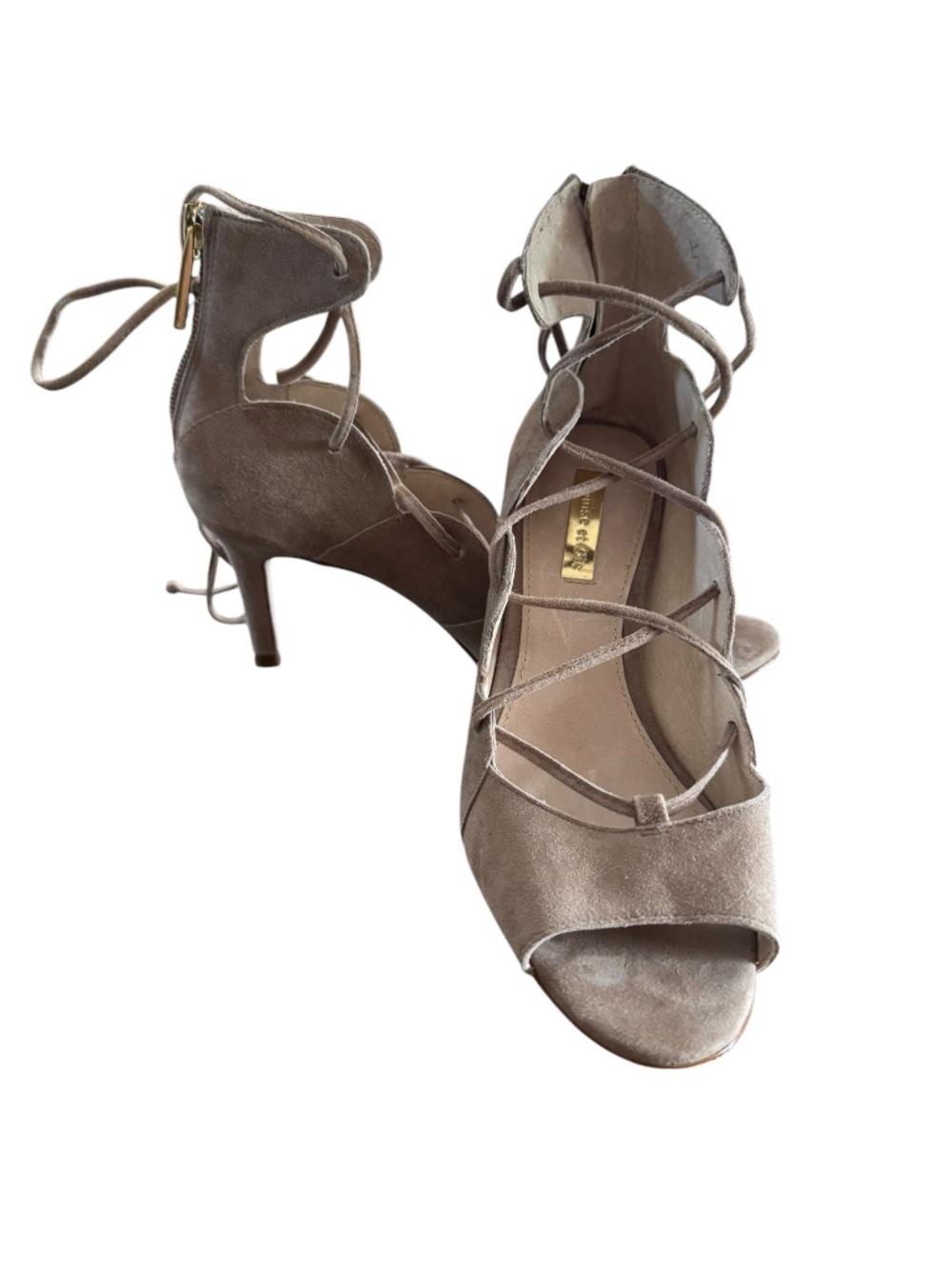 Louise et Cie Tan Suede Lace-Up Peep Toe Heels Size 5